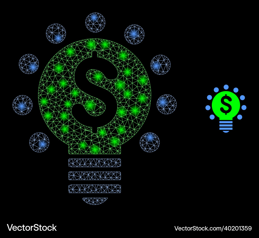 Mesh net dollar light bulb with shiny Mesh net dollar light bulb with shiny vector image
