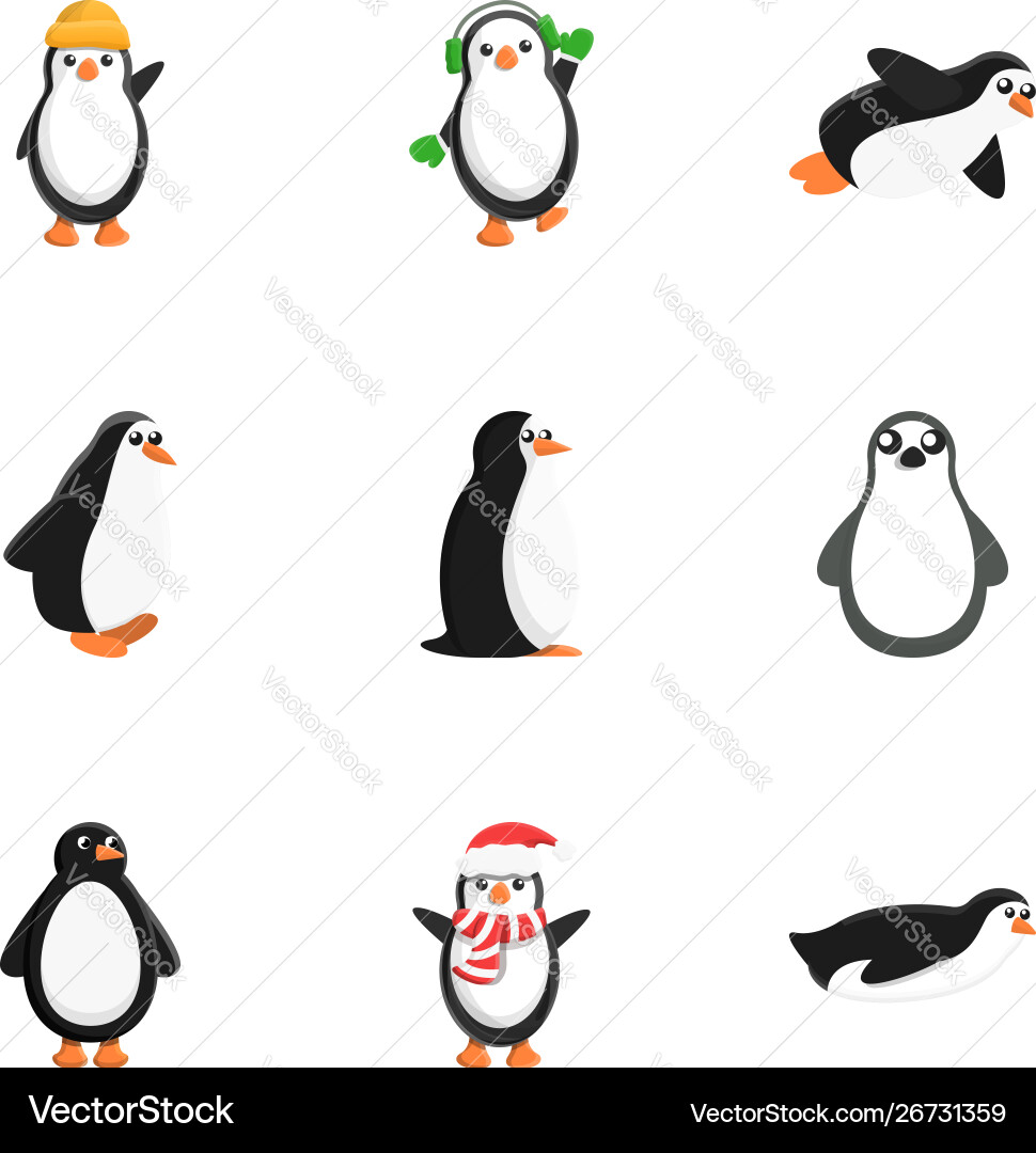 Pinguin Charakter Symbol gesetzt Cartoon Stil Vektorbild