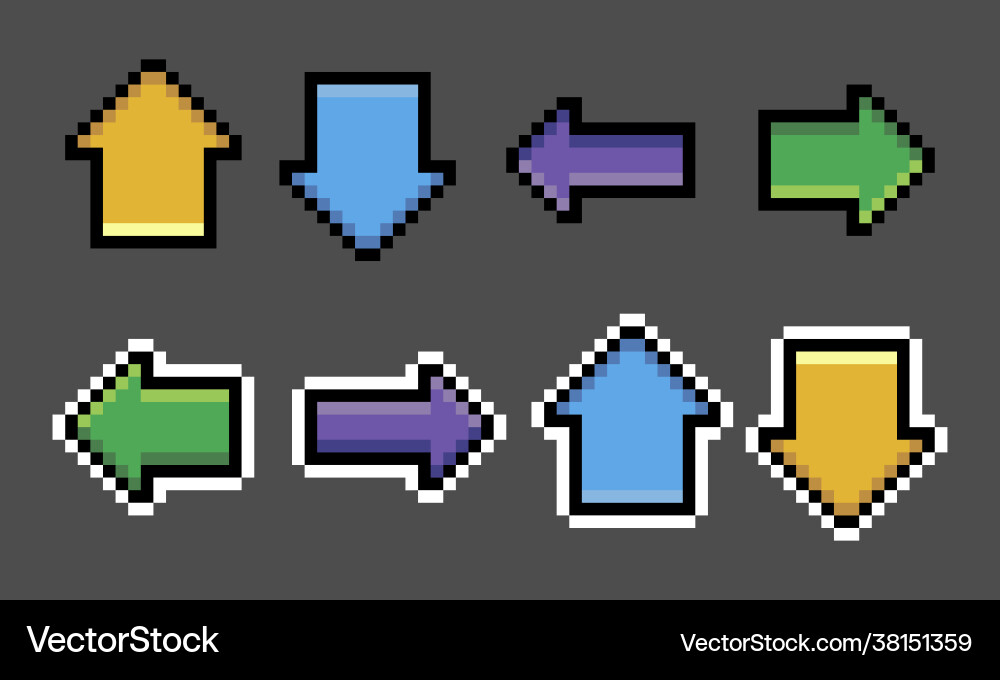 Pixel arrow set image for game assets Pixel arrow set image for game assets vector image