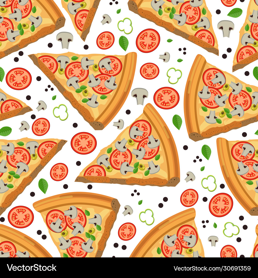 Pizzascheiben mit Tomaten und Pilzen nahtlos Pizzascheiben mit Tomaten und Pilzen nahtlos vektorbild