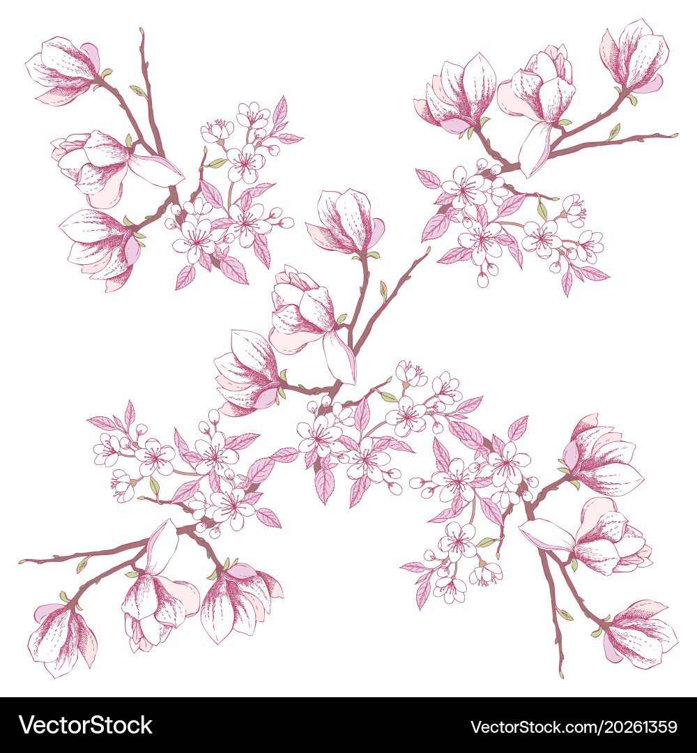 Seamless pattern with magnolia vector image