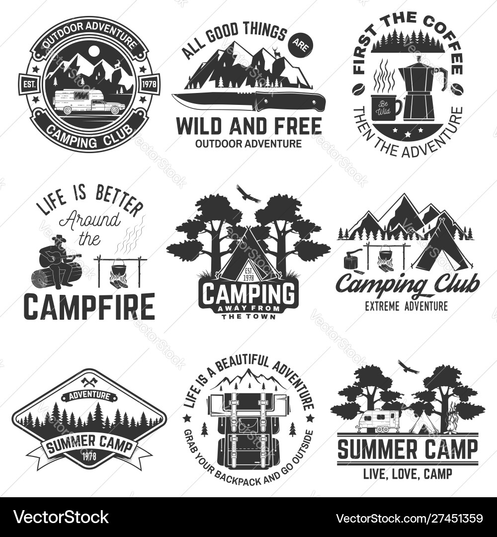 Set outdoor adventure quotes symbol concept Set outdoor adventure quotes symbol concept vector image