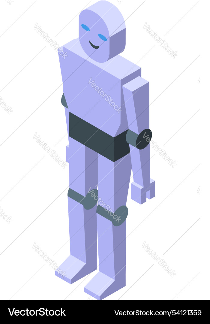Smiling robot standing with arms down and blue Smiling robot standing with arms down and blue vector image