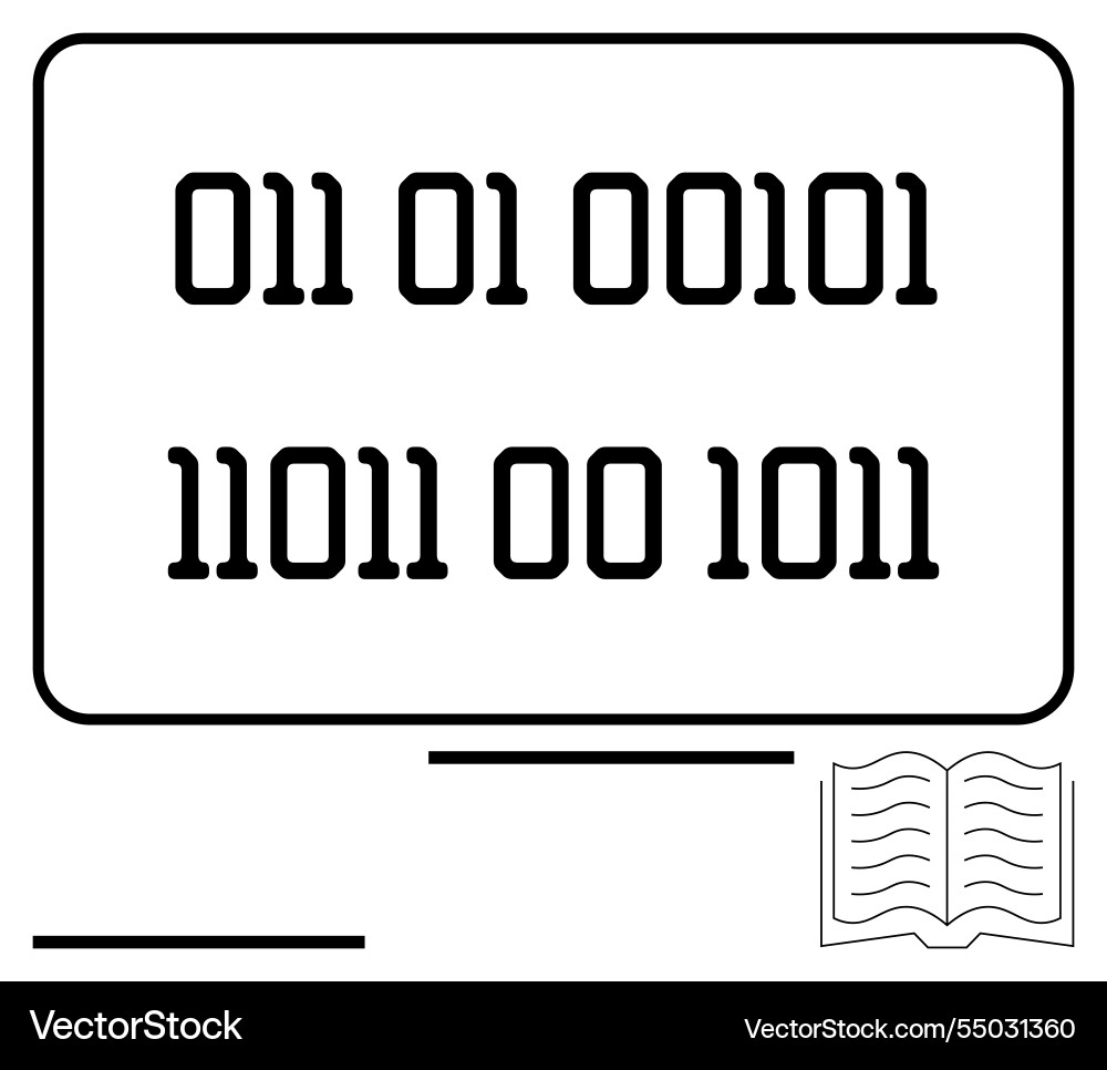 Binary code on screen with open book for learning Binary code on screen with open book for learning vector image