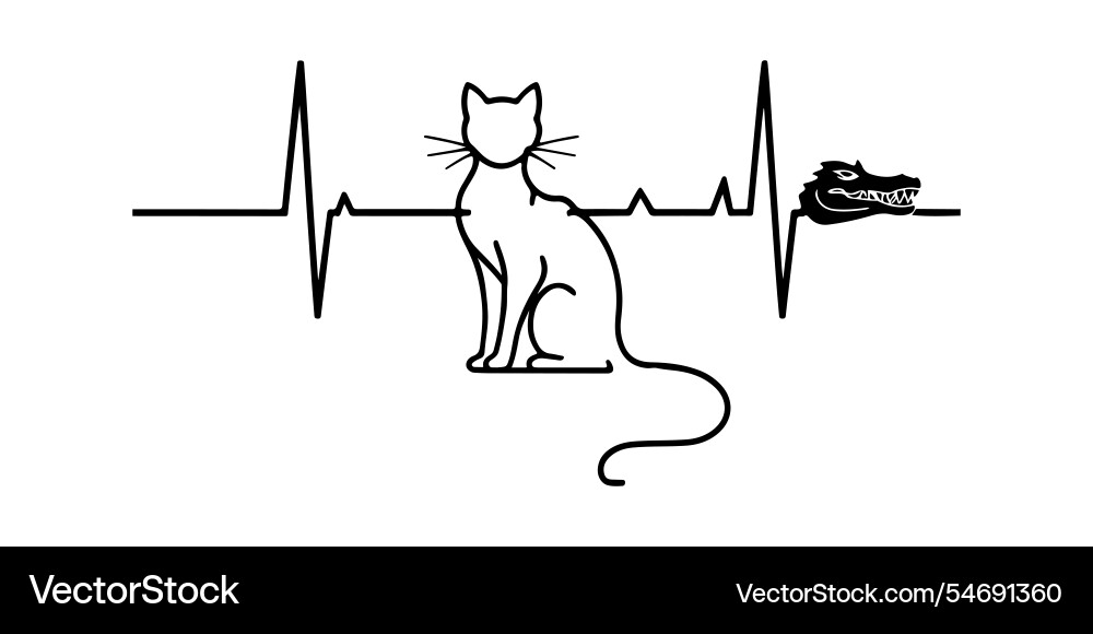 Heart rate graph with a playful cat Heart rate graph with a playful cat Vector Image