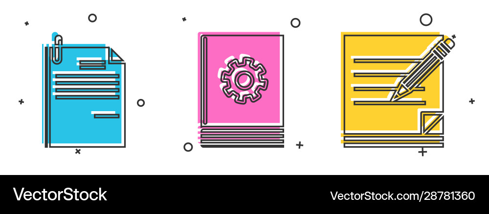 Set file document and paper clip user manual Set file document and paper clip user manual vector image
