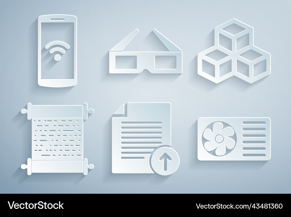 Set upload file isometric cube paper scroll air Vector Image