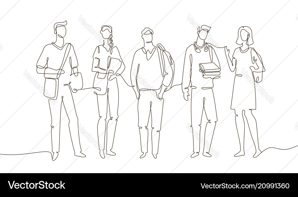 Students - one line design style Royalty Free Vector Image