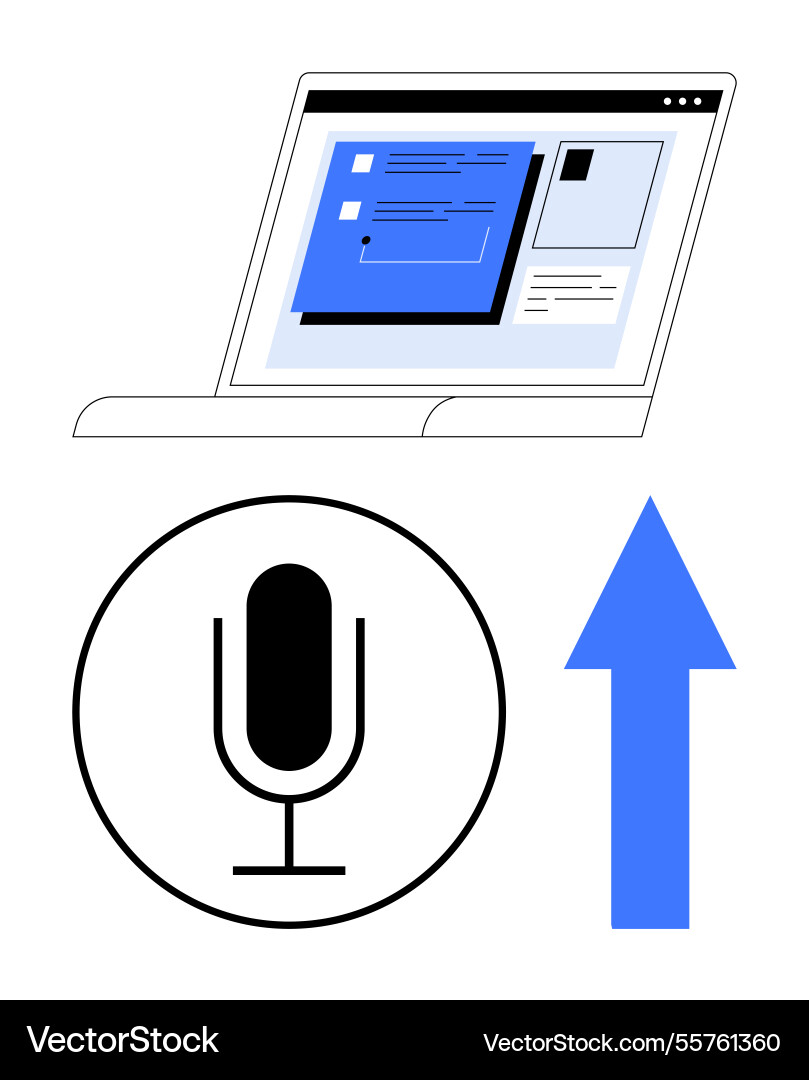 Voice-to-text upload concept with laptop Voice-to-text upload concept with laptop vector image