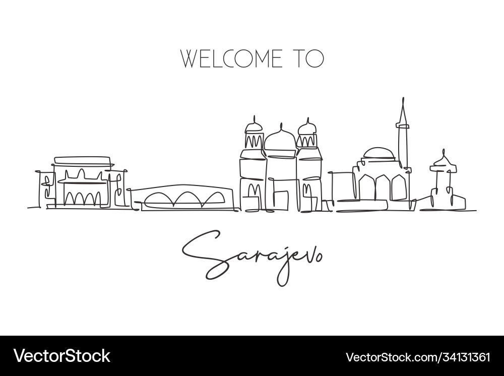 Einzelne kontinuierliche Linie Zeichnung sarajevo Stadt Einzelne kontinuierliche Linie Zeichnung sarajevo Stadt vektorbild