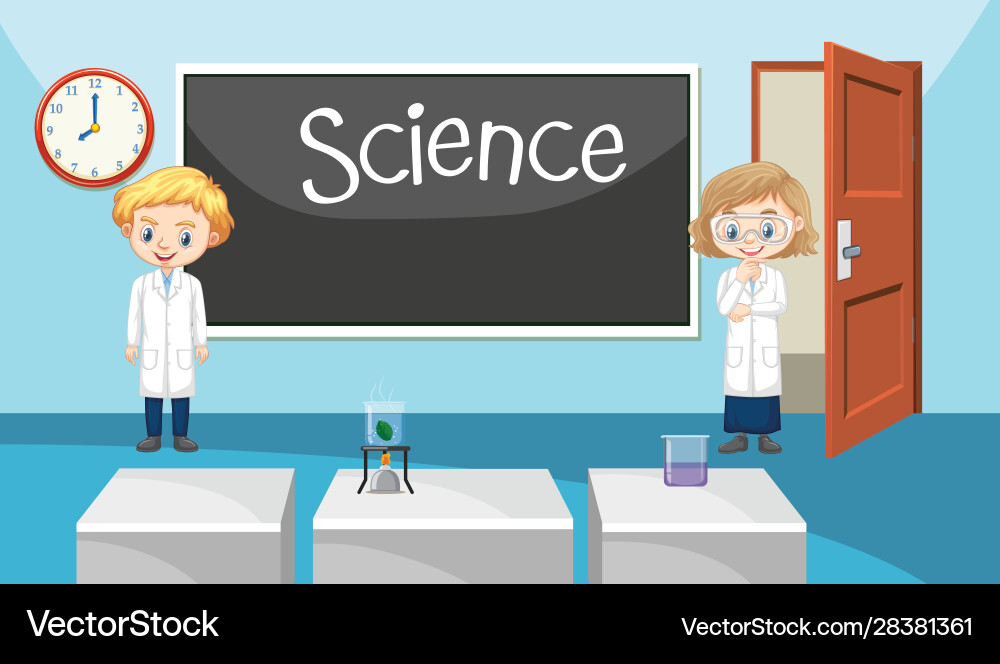 Klassenzimmer Szene mit zwei Kindern im Zimmer Klassenzimmer Szene mit zwei Kindern im Zimmer vektorbild