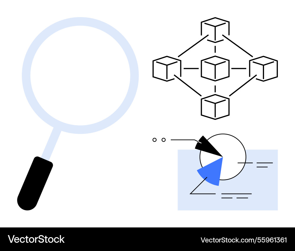Magnifying glass exploring blockchain network Magnifying glass exploring blockchain network vector image