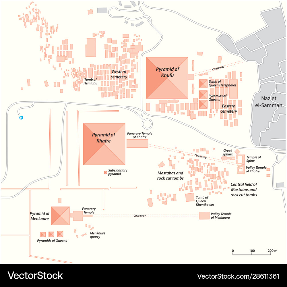 Map giza pyramid complex egypt Map giza pyramid complex egypt vector image