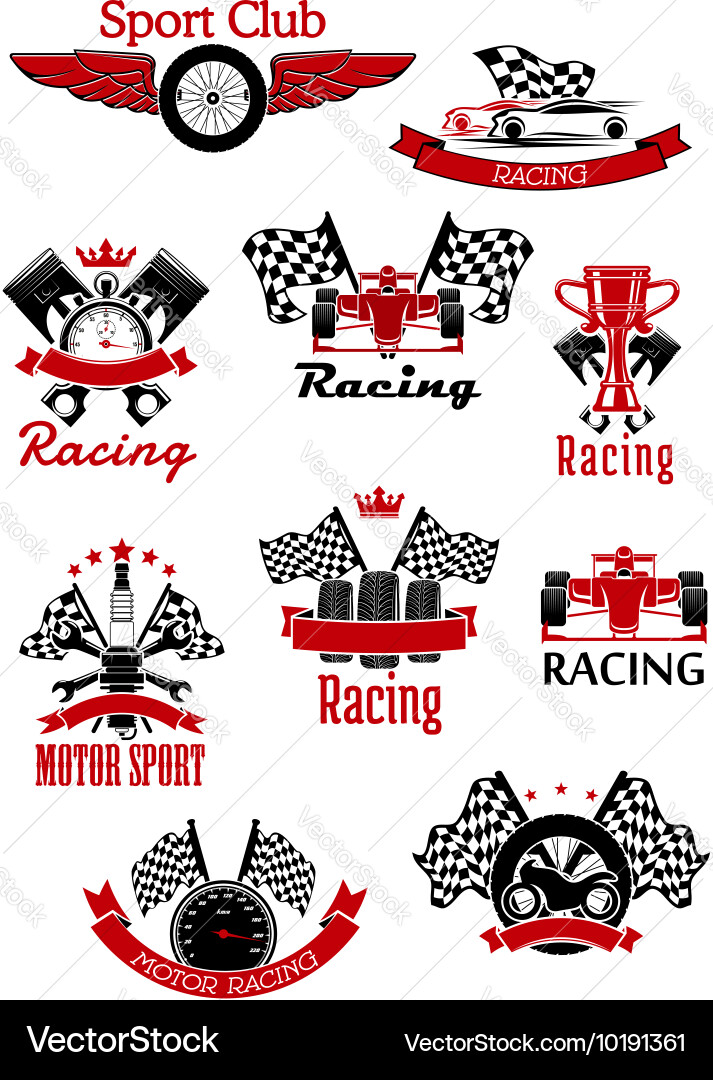 Motorsports racing and rally icons vector image