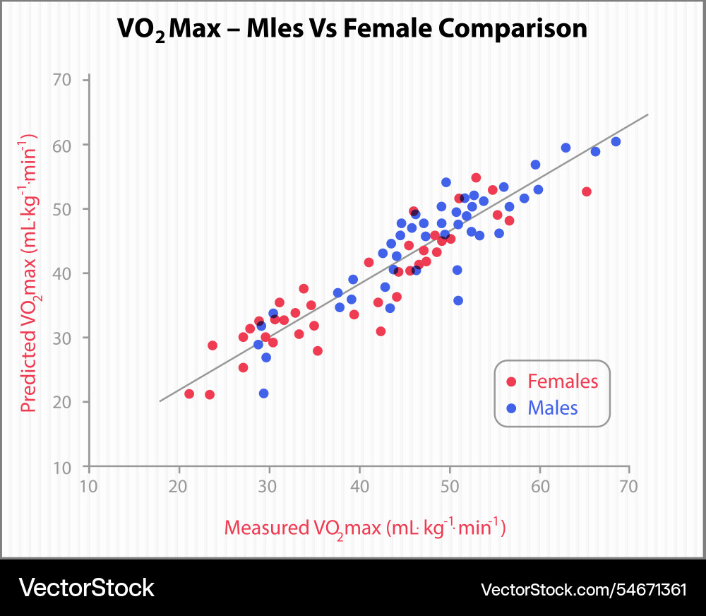 Scatter plot comparing vo2 max by gender Vector Image