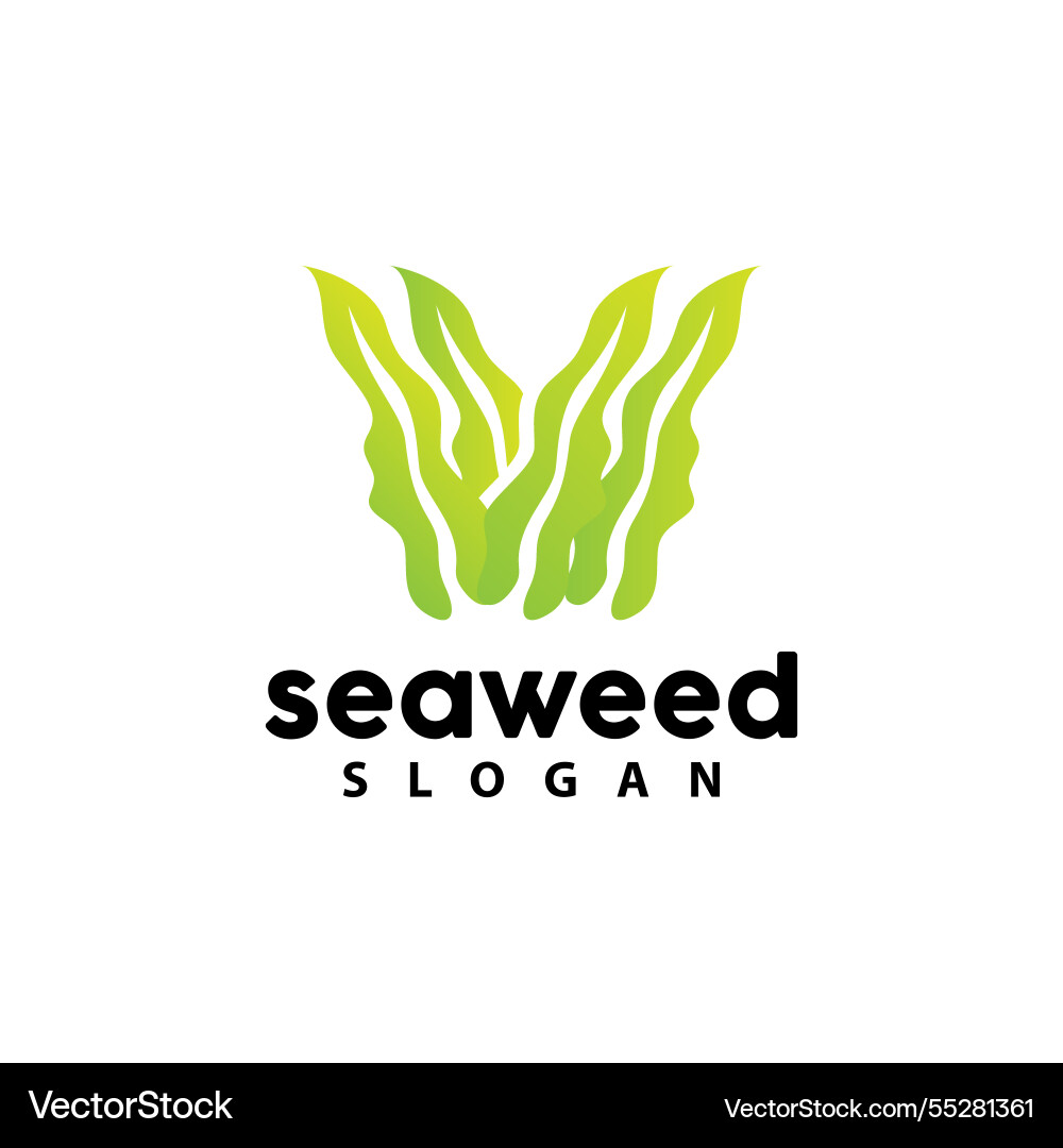 Seaweed logo underwater plant simple leaf design Seaweed logo underwater plant simple leaf design vector image