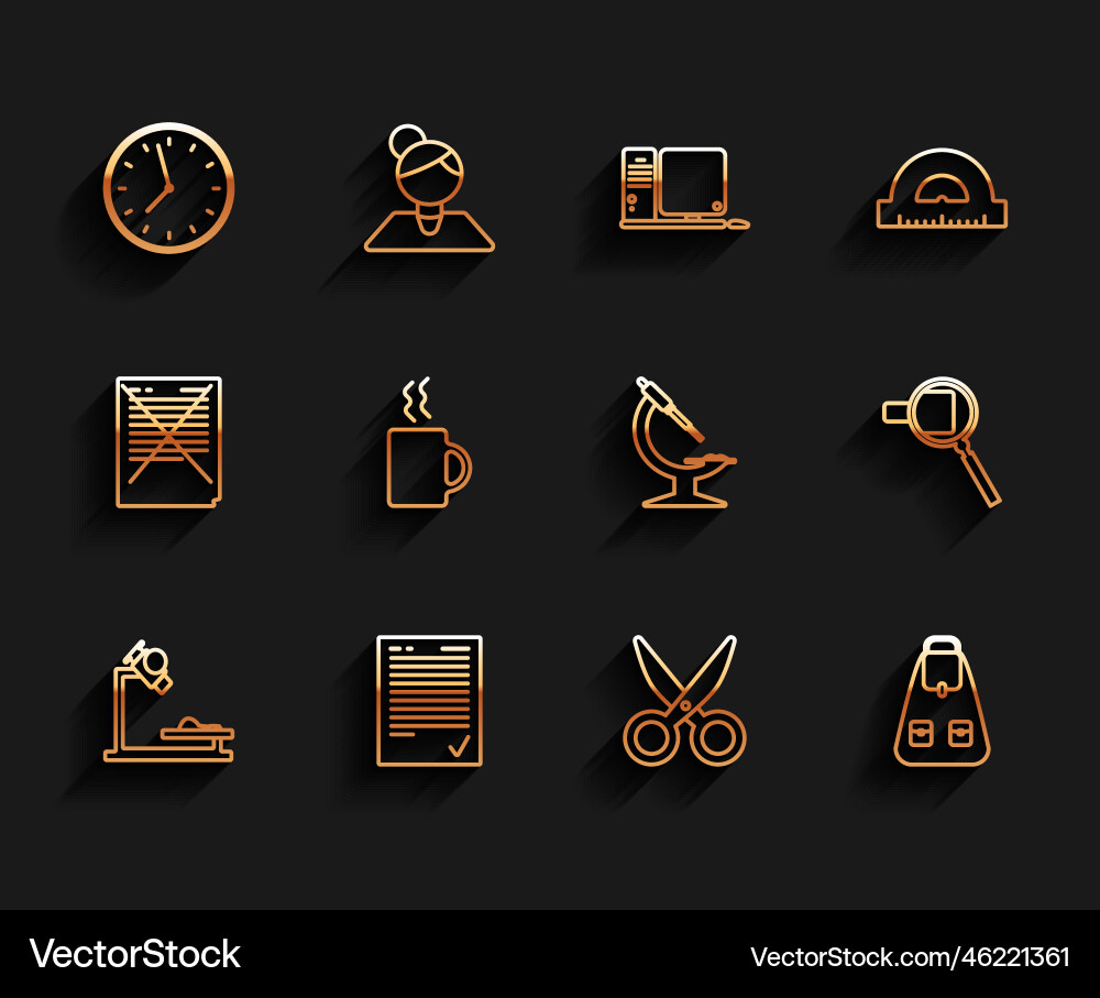 Set line microscope exam sheet with check mark vector image