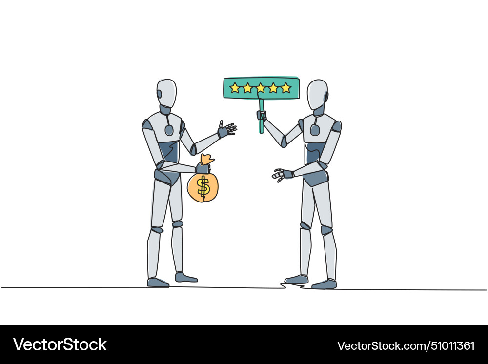 Single one line drawing two robotics standing Single one line drawing two robotics standing vector image