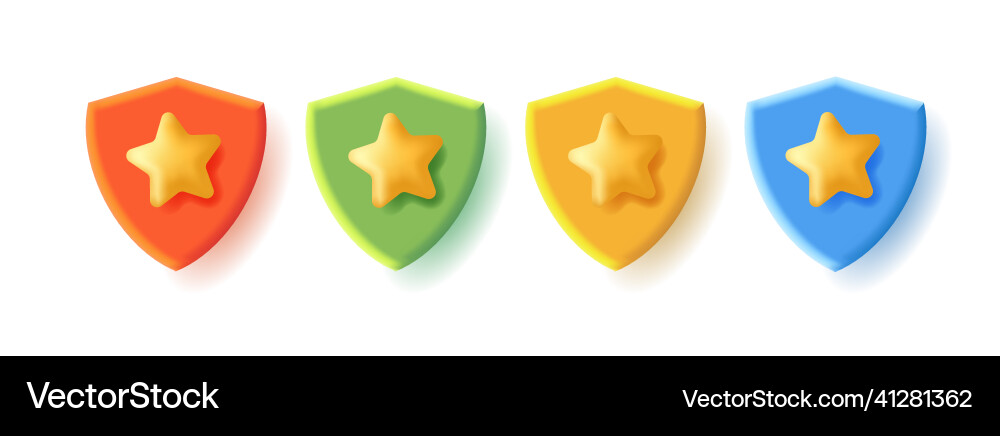 3d icons set of a shield with star in different 3d icons set of a shield with star in different vector image