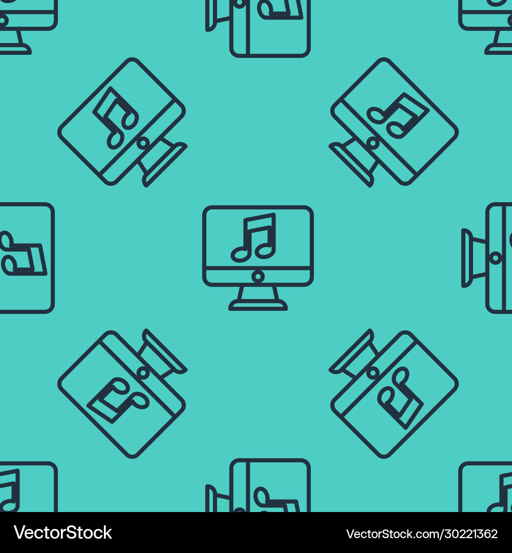 Black line computer with music note symbol Black line computer with music note symbol vector image