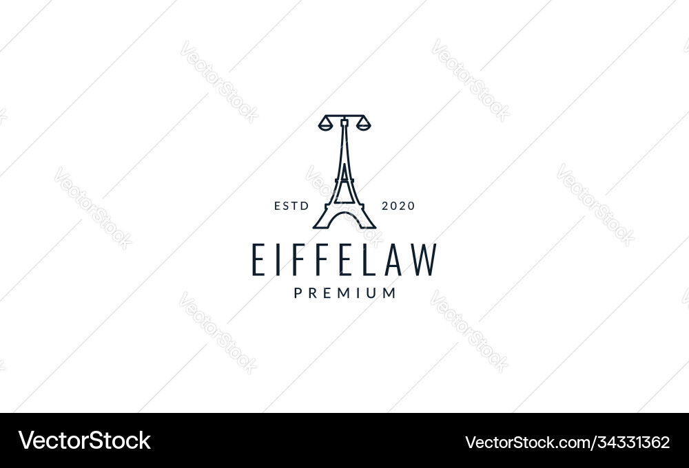 Eiffel tower with law scale logo design Eiffel tower with law scale logo design Vector Image