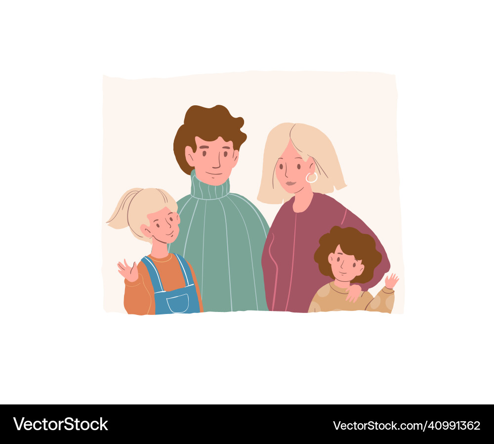 Flat cartoon happy family characters parents Flat cartoon happy family characters parents vector image
