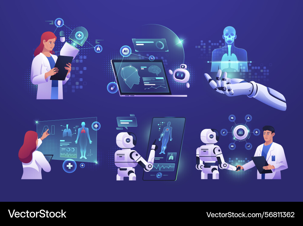 Gradient ai healthcare robot composition vector image