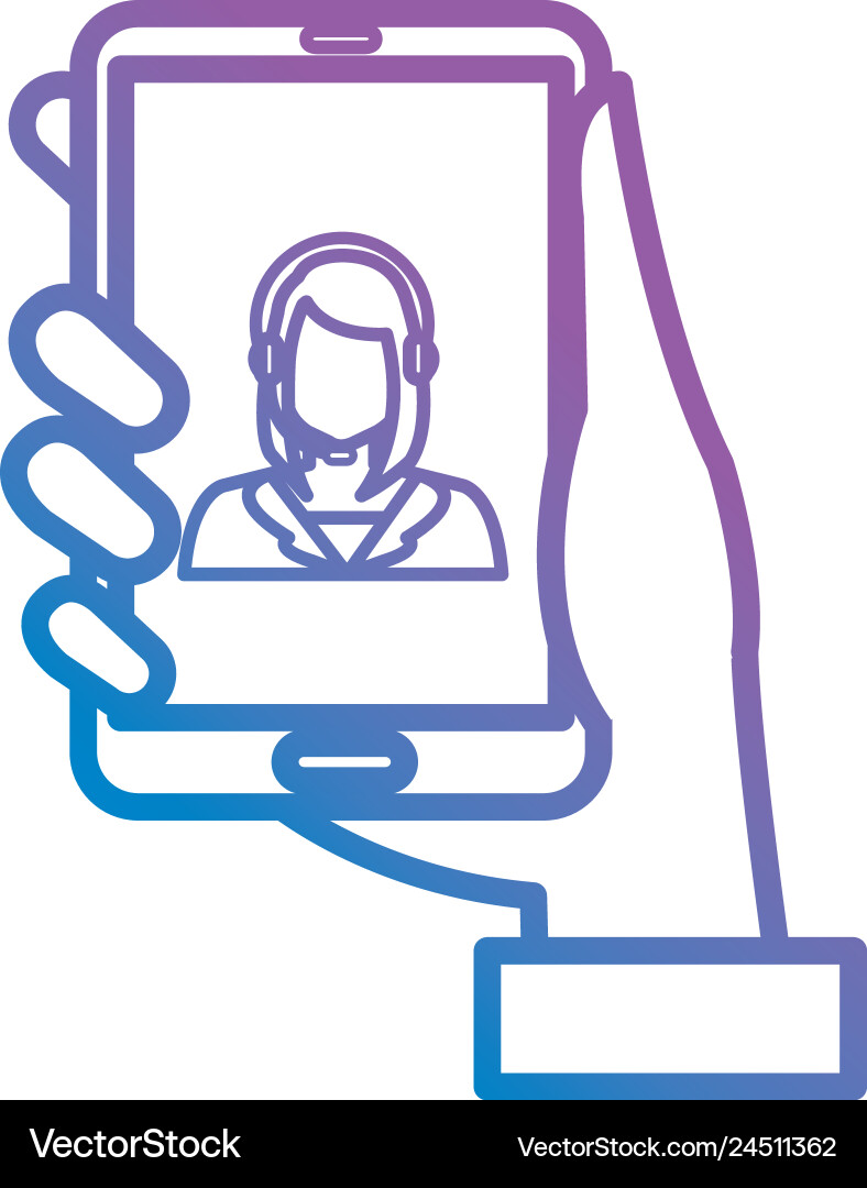 Hand using smartphone with callcenter agent Hand using smartphone with callcenter agent Vector Image