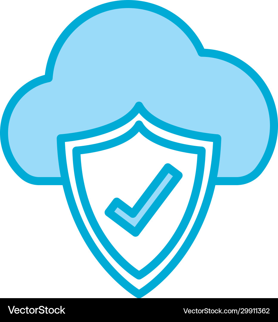 Isolated check mark inside shield and cloud line vector image
