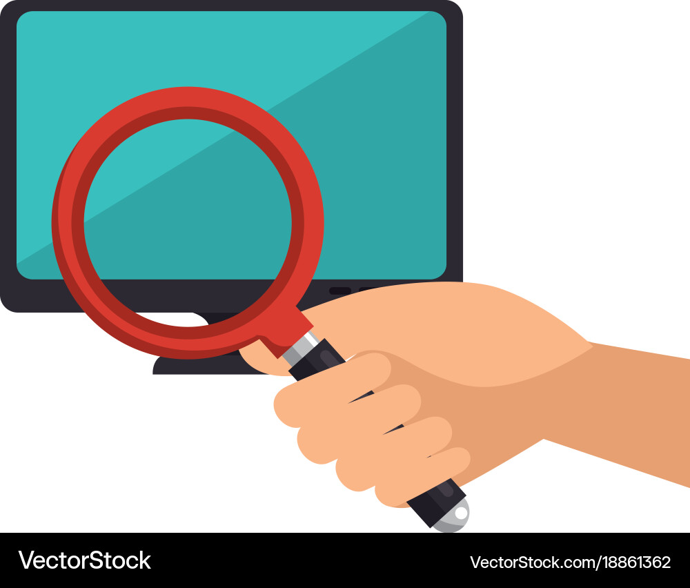 Monitor computer with magnifying glass vector image