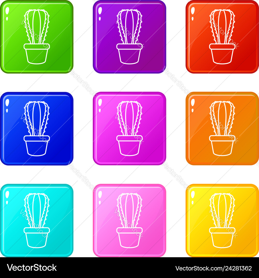 Rectangular cactus icons set 9 color collection Rectangular cactus icons set 9 color collection Vector Image