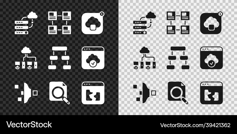 Set network cloud connection hierarchy organogram Set network cloud connection hierarchy organogram vector image