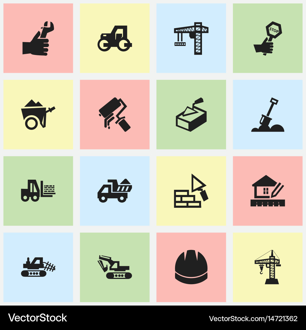 Set of 16 editable building icons includes vector image