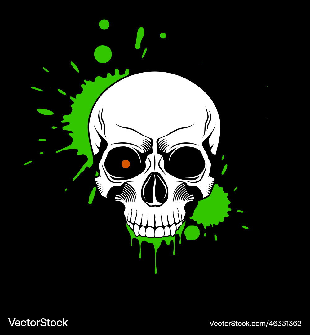 Skull with red glowing eye and splashes drips Skull with red glowing eye and splashes drips vector image