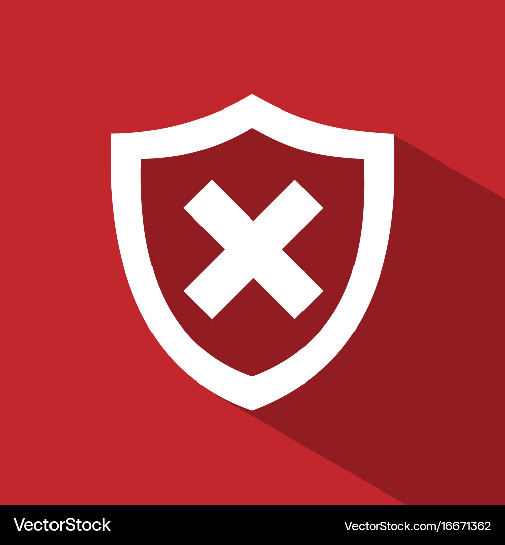 Unprotected shield icon with shade on a red vector image