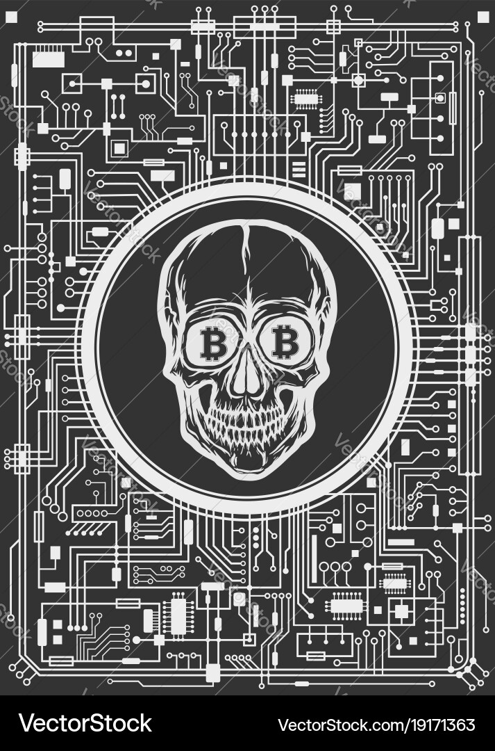 Bitcoin Skull with Circuitry Vector Image