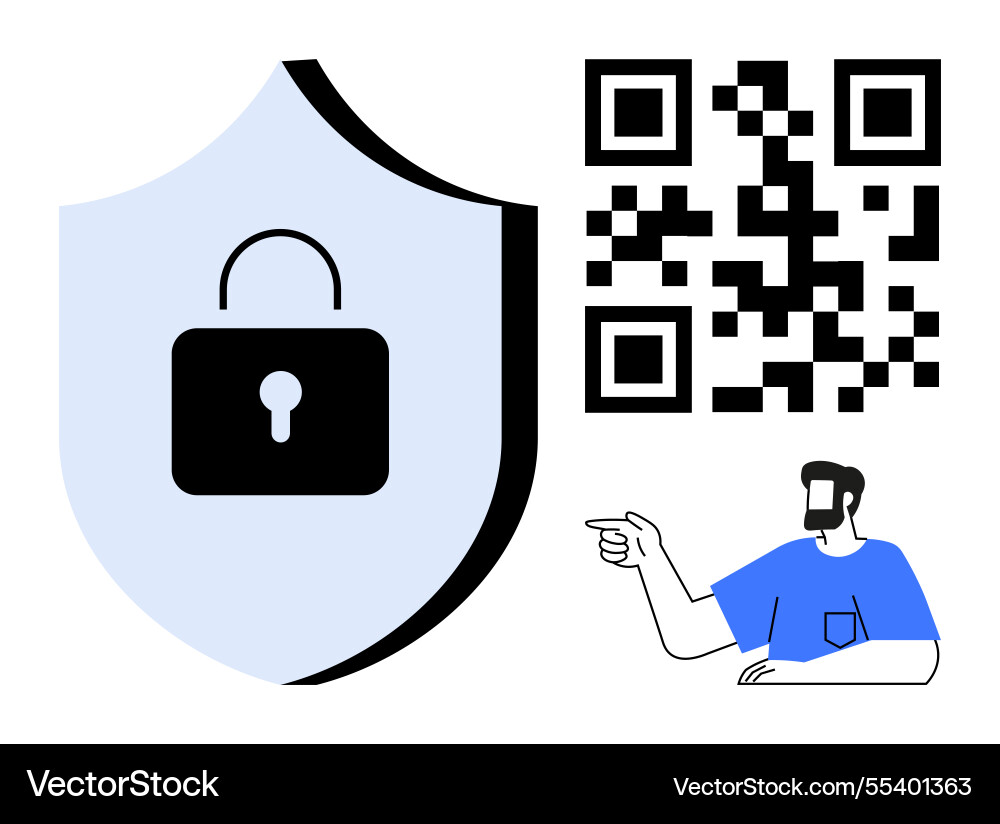 Digital security concept with shield lock qr Digital security concept with shield lock qr vector image