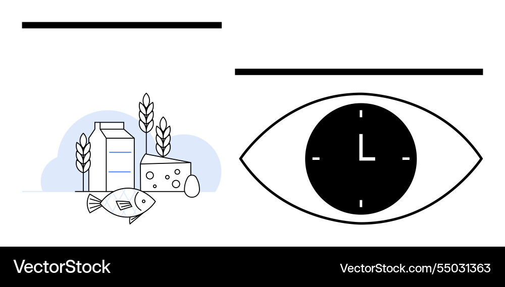 Eye with clock symbol and food elements including Eye with clock symbol and food elements including Vector Image