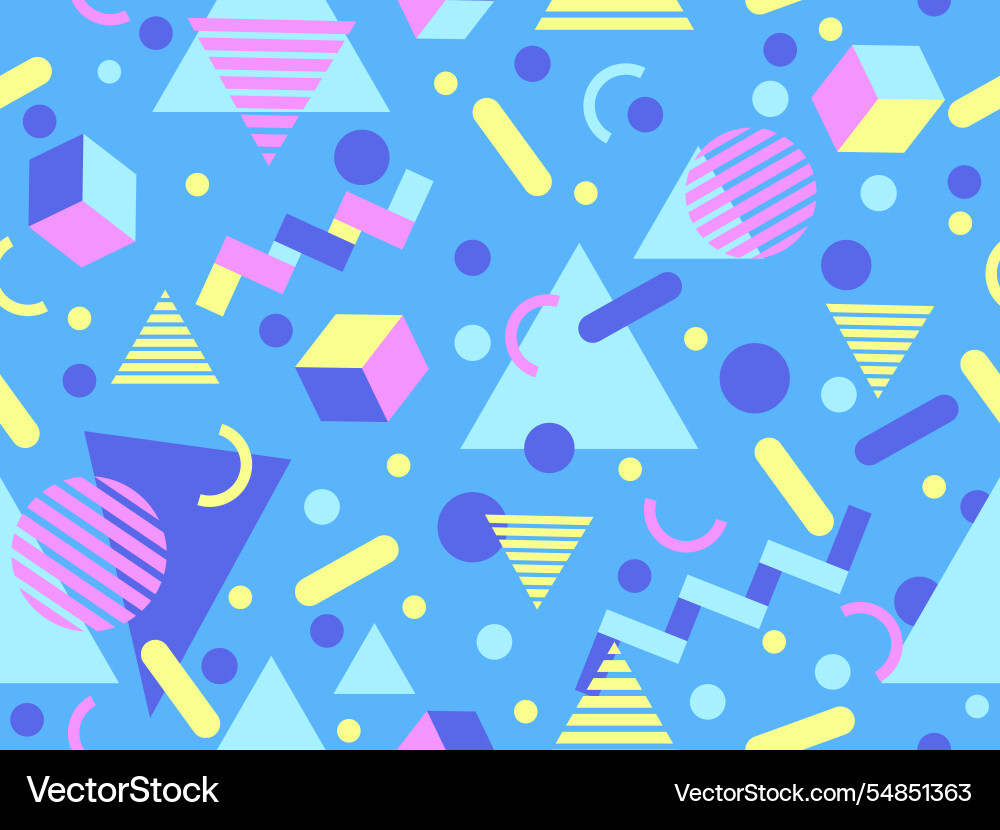 Geometric seamless pattern with memphis elements Geometric seamless pattern with memphis elements Vector Image