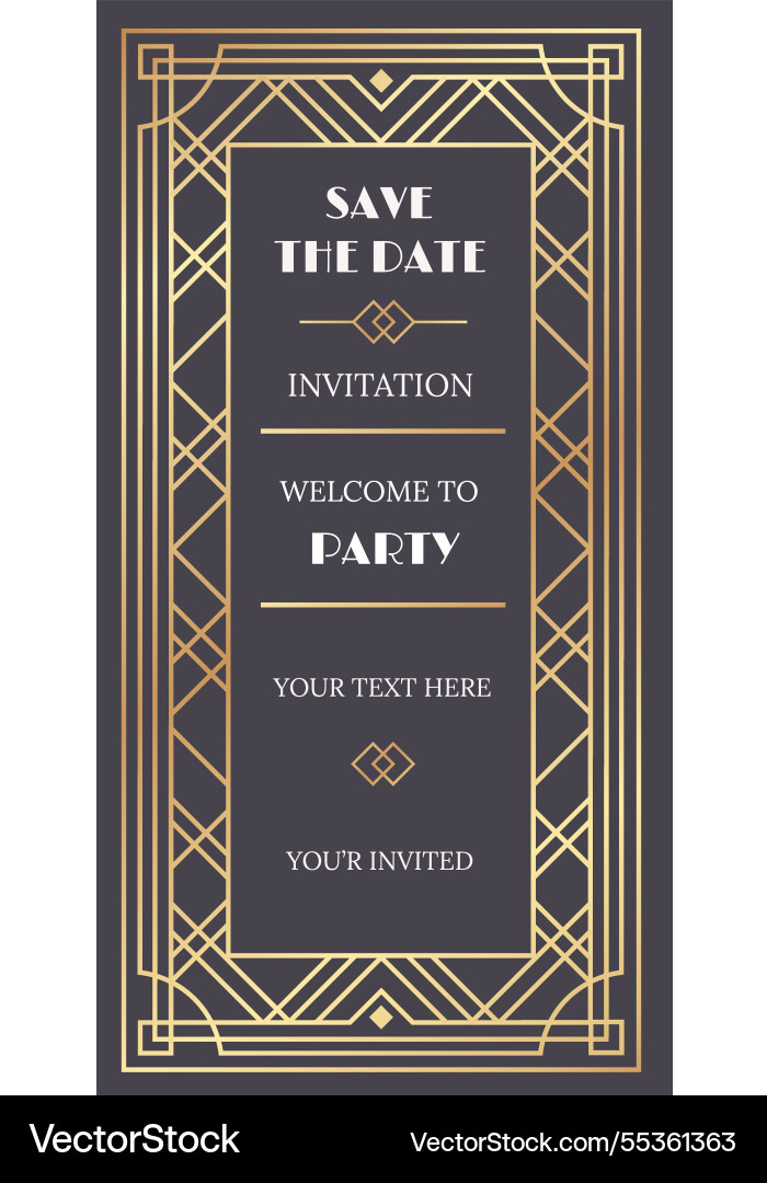 Golden art deco frame inviting guests Golden art deco frame inviting guests Vector Image
