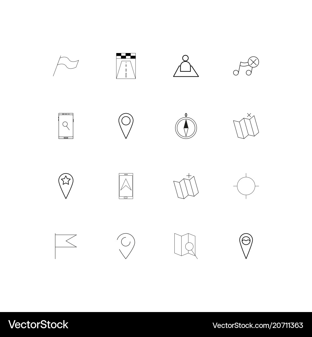 Maps and navigation simple linear icons set Vector Image