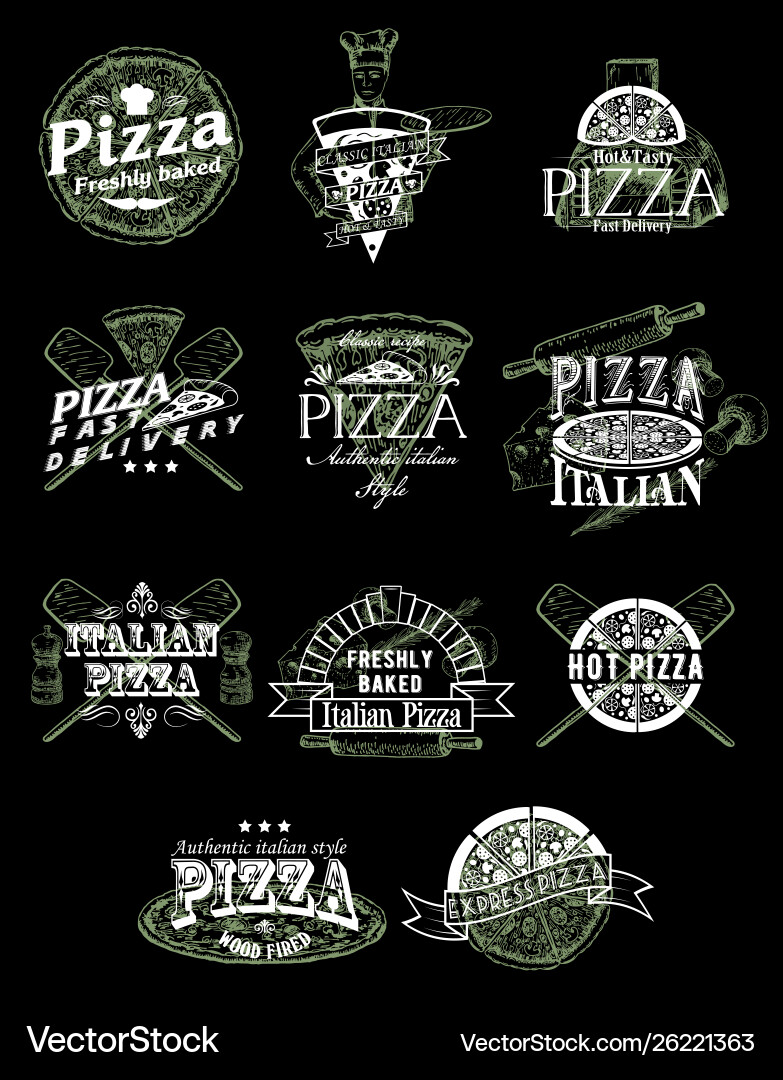 Set vintage pizza emblems logos badges Set vintage pizza emblems logos badges vector image
