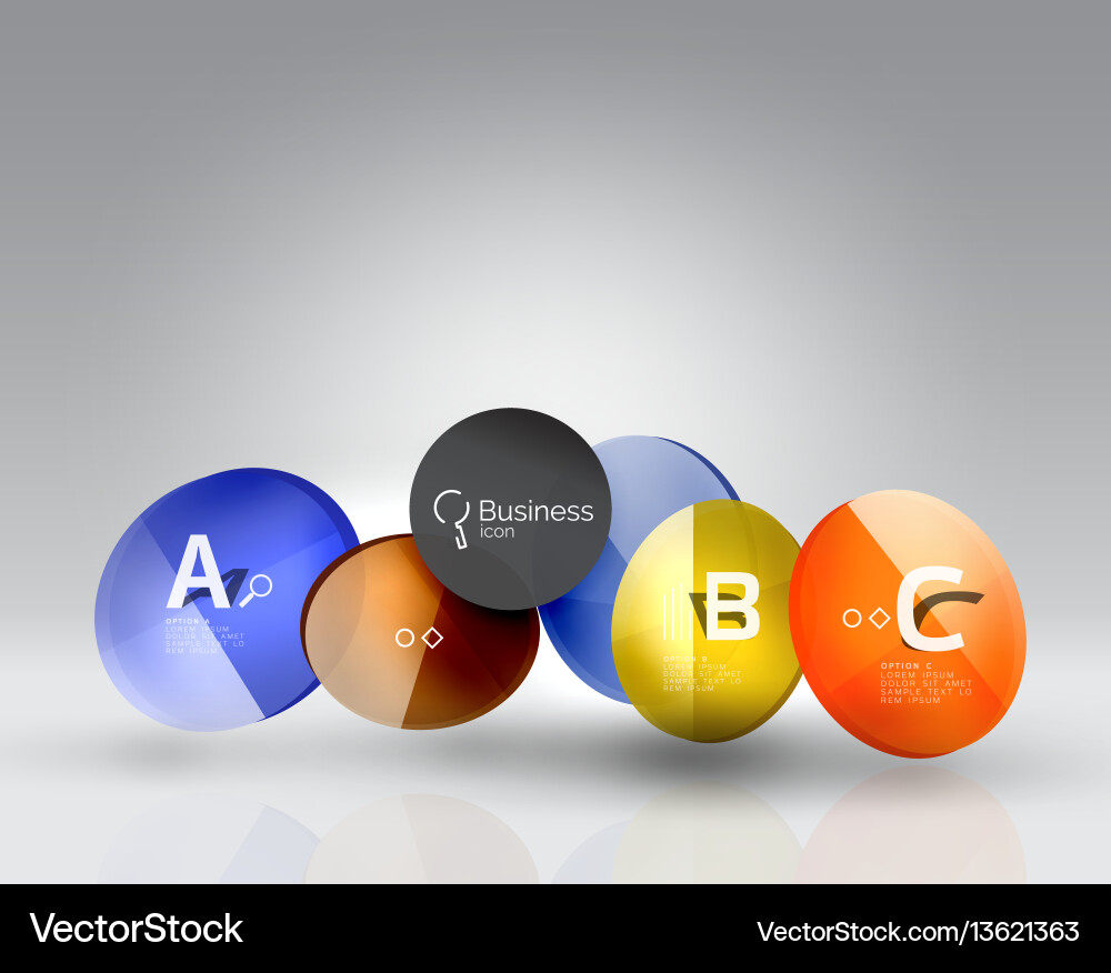 Shiny circles with text in 3d space Shiny circles with text in 3d space Vector Image