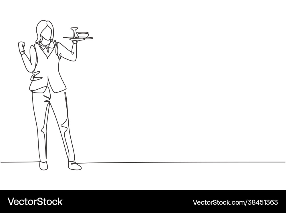 Single one line drawing waitress stood up Vector Image
