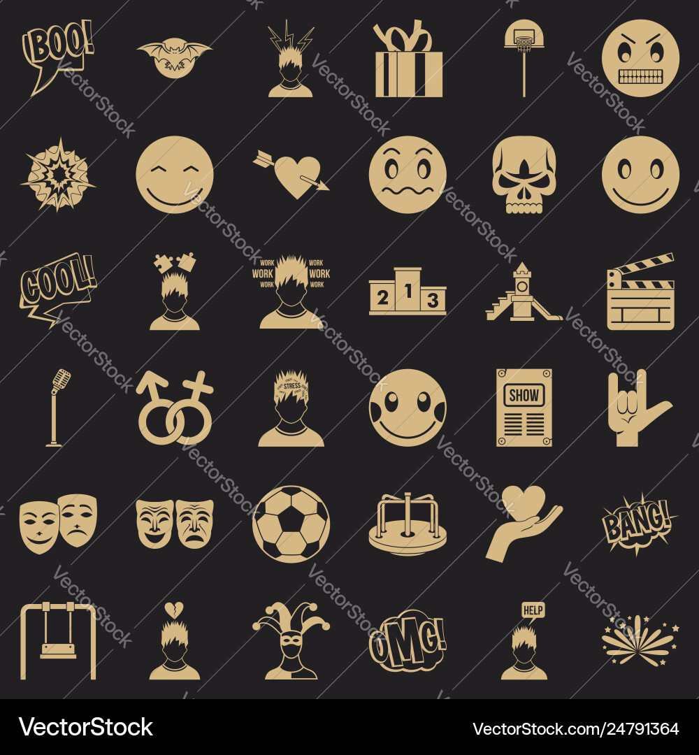 Bad emotion icons set simple style Bad emotion icons set simple style Vector Image