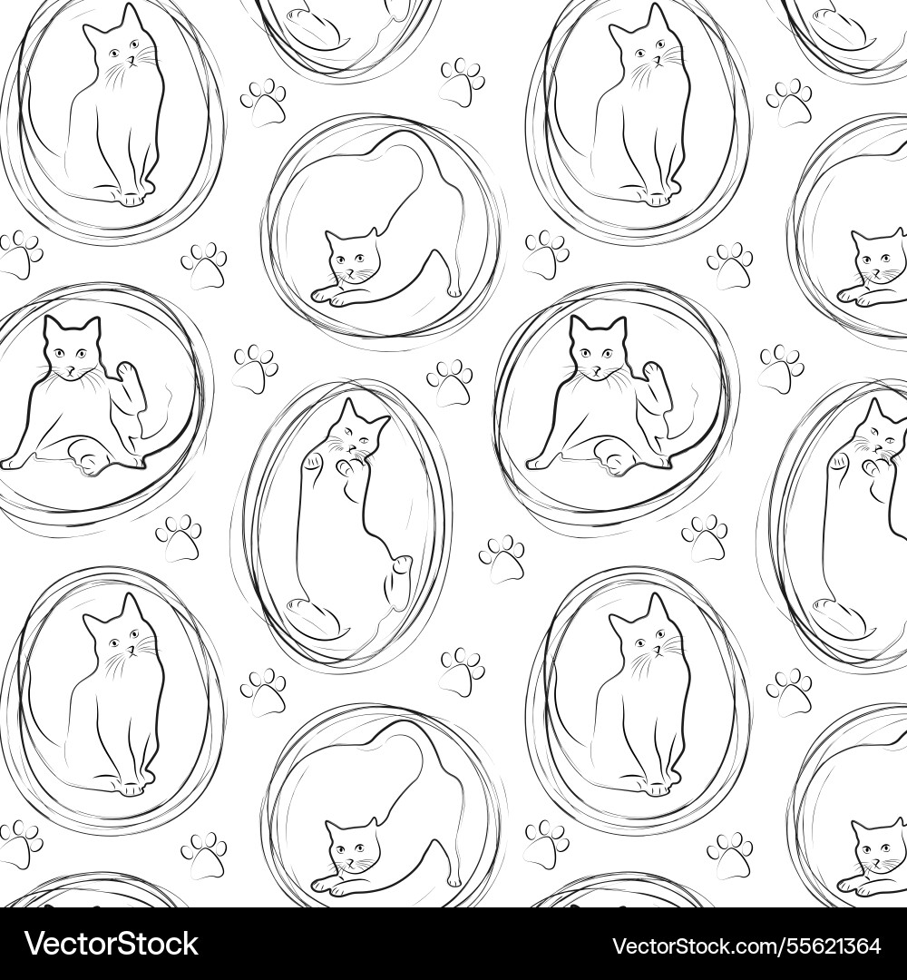 Black and white pattern with cats paws Royalty Free Vector