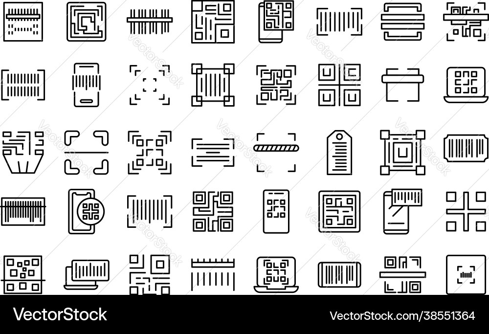 Code scanning icons set outline qr barcode Code scanning icons set outline qr barcode vector image
