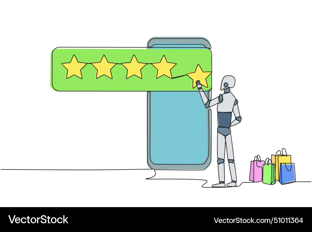 Continuous one line drawing robot standing facing vector image