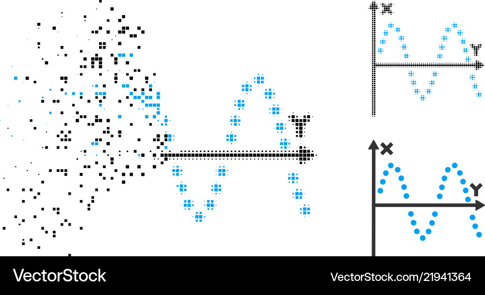 Fragmented dot halftone sine plot icon Fragmented dot halftone sine plot icon Vector Image
