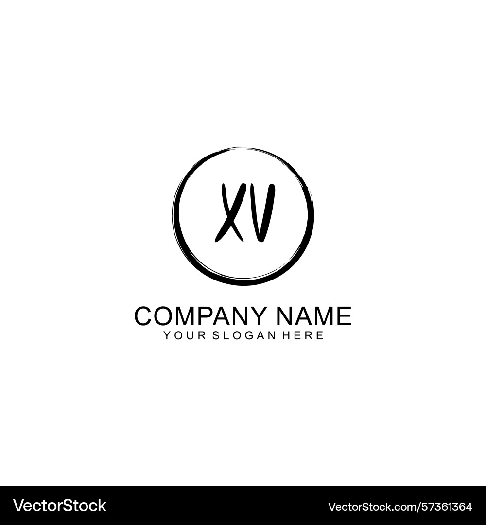 Handwritten xv initial logo with circle Handwritten xv initial logo with circle Vector Image